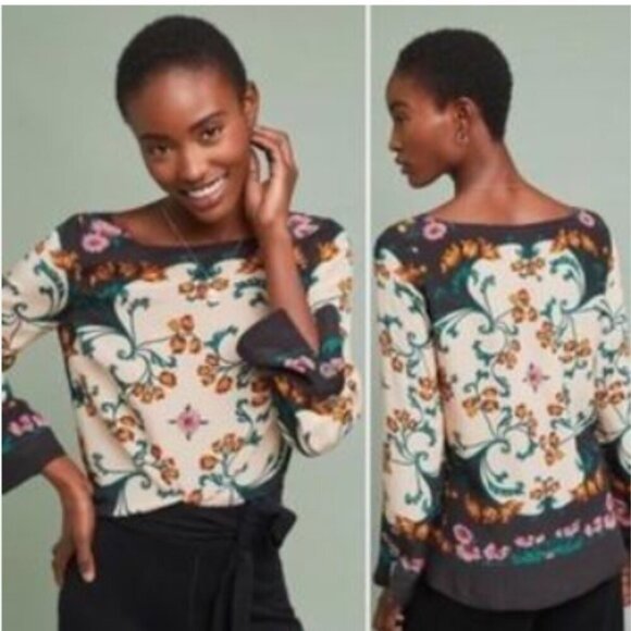 Anthropologie Maeve Florence 100% silk floral blouse size 8 LIKE NEW - Picture 1 of 9